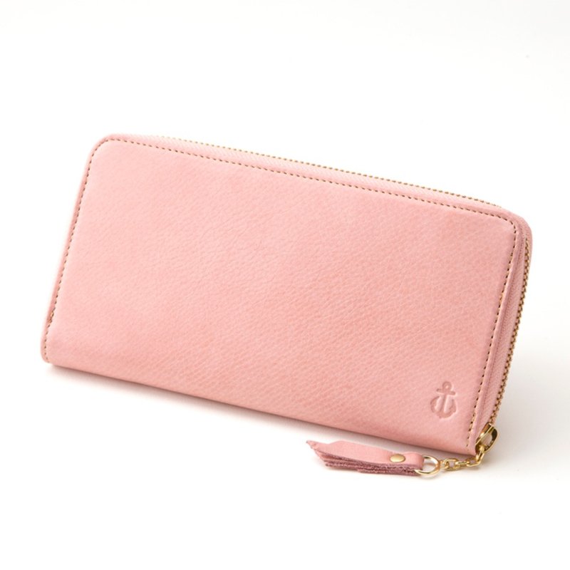 Hokkaido cowhide long wallet (round type) powder pink Pink -MADE IN Kobe- - กระเป๋าสตางค์ - หนังแท้ สึชมพู