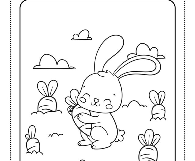 デジタル】ぬりえページかわいいウサギ - ショップ makinazz 似顔絵