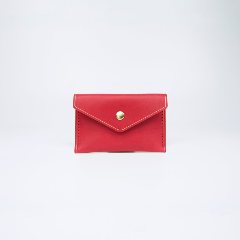 Genuine leather gold edge business card holder (red) - กระเป๋าสตางค์ - หนังแท้ สีแดง