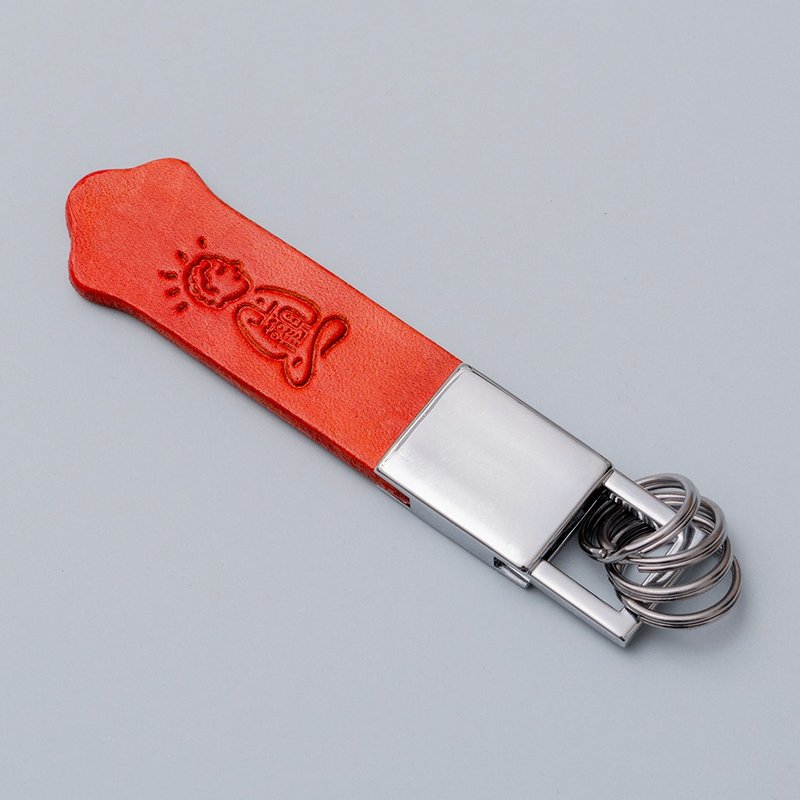 [Gift Box] Zhiguan Vegetable Tanned Leather Branded Movable Lock Keychain - ที่ห้อยกุญแจ - หนังแท้ สีเขียว