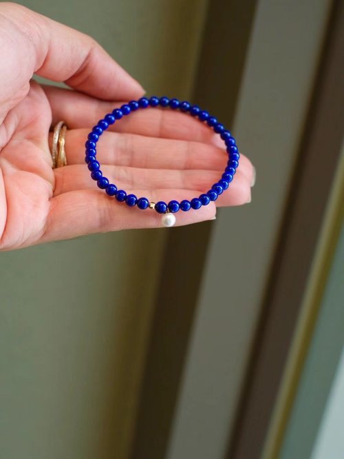 Angel's tears 天使之淚 Jewelry Design 星光天空 天然原礦青金石18K配件珍珠 設計單圈手串s