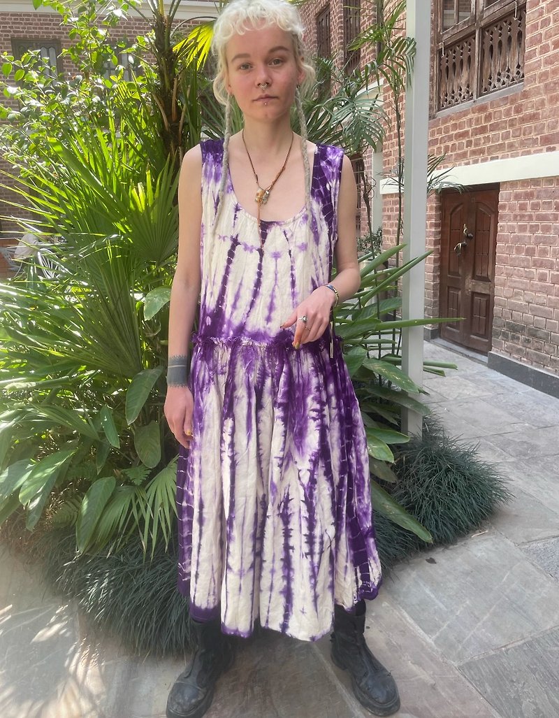 Hooshout X Earth Citizen Nepalese natural tie-dye vest dress - One Piece Dresses - Other Materials Blue