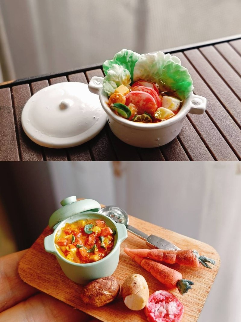 火鍋 蔬菜 海鮮 肉片 豬肉 牛肉 精緻 袖珍 手作 迷你 食玩 微型 - 擺飾/家飾品 - 黏土 