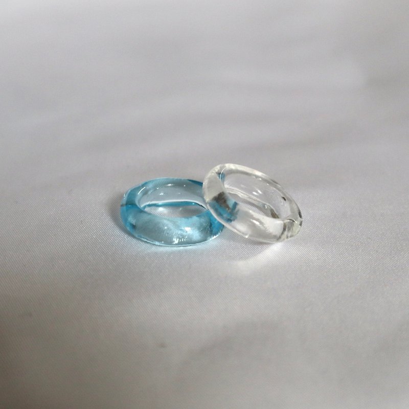 2個セット sky blueダブルガラス リング  clear glass ring - 戒指 - 玻璃 藍色