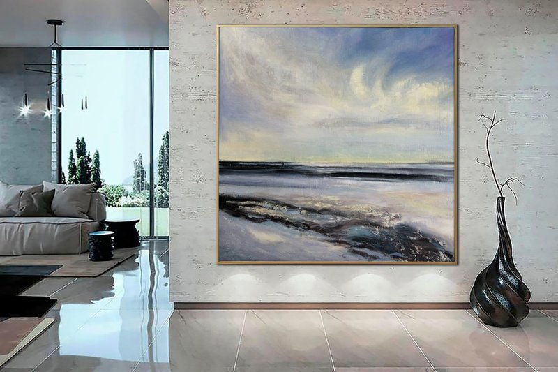 Abstract Seascape Waves Paintings On Canvas Ocean Blue Painting Modern Waves Art - ตกแต่งผนัง - อะคริลิค สีน้ำเงิน