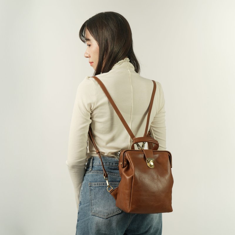 【24hr快速出貨】口金醫生真皮後背包 234064ht - 側背包/斜背包 - 真皮 咖啡色