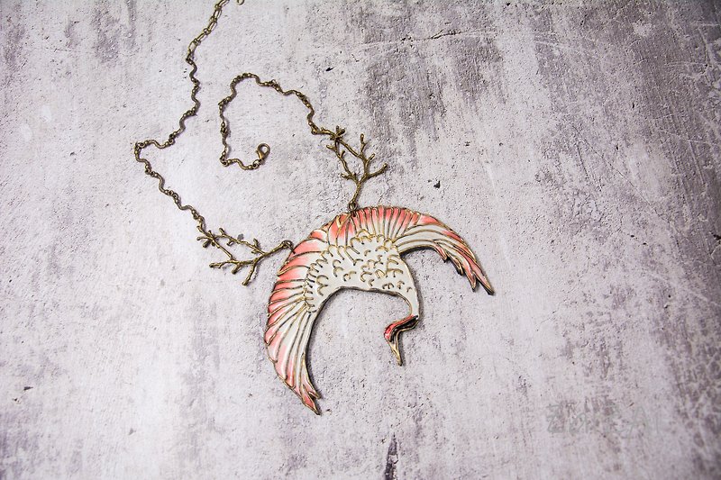 Crane polymer clay statement necklacejapan art  bib necklace
