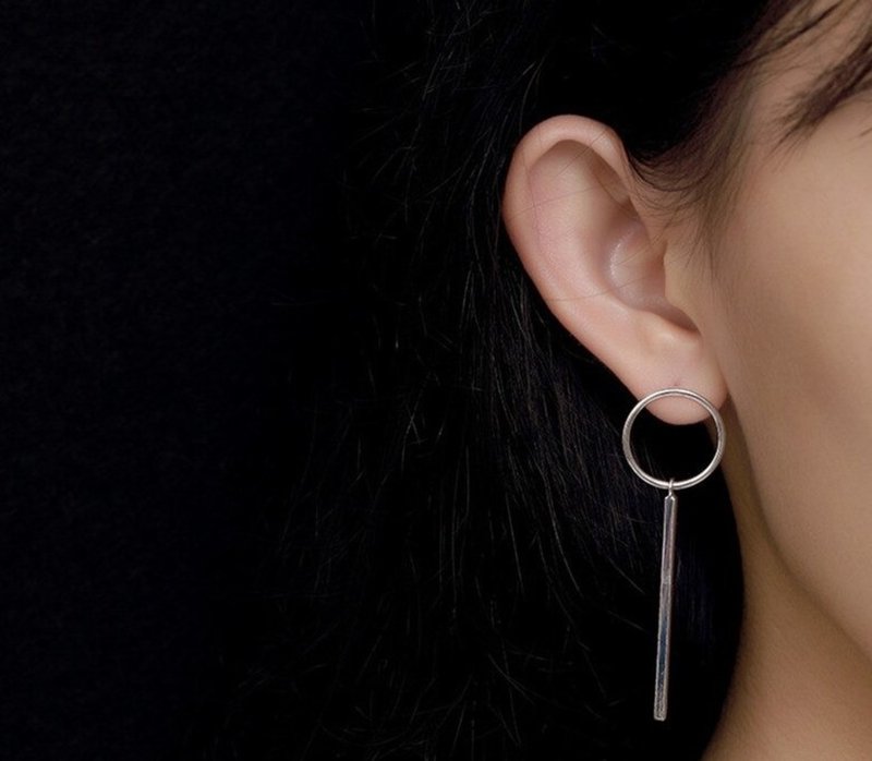 Real 925 Sterling Silver Women Simple Fashion Geometric Drop Earrings Design - 耳環/耳夾/耳骨夾 - 純銀 銀色