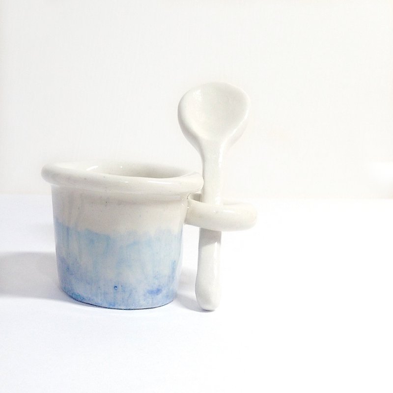 Palette | Circle sugar bowl + small teaspoon group - แก้วมัค/แก้วกาแฟ - เครื่องลายคราม ขาว
