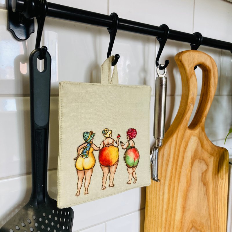 Pot Holder 100% Linen oven mitt 15.5 x 15.5 cm Set of 2 - ผ้ารองโต๊ะ/ของตกแต่ง - ลินิน สีเหลือง