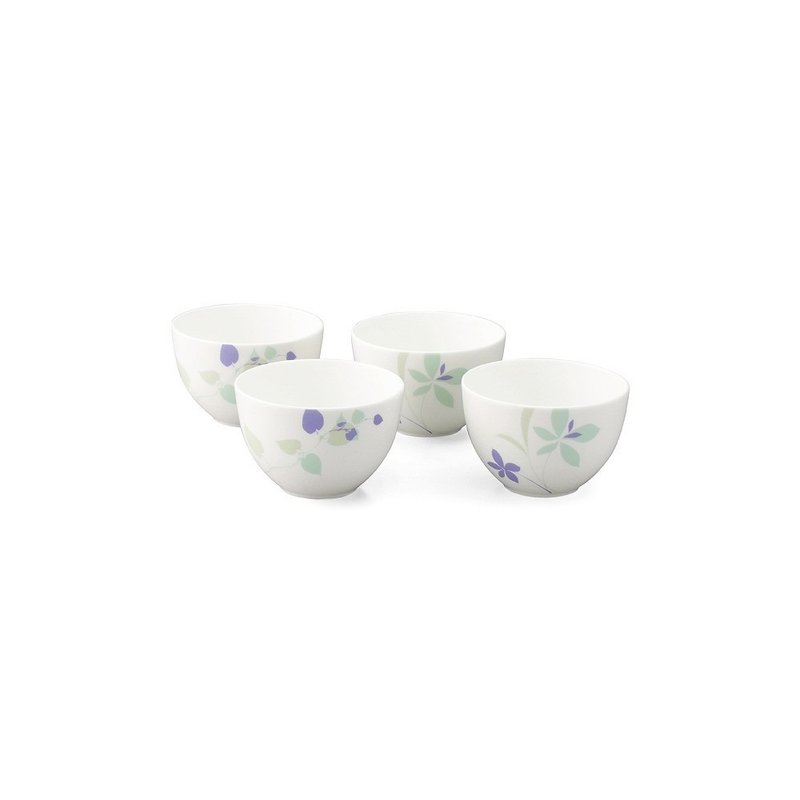 【NARUMI】Blue flower bone china (11cm) rice bowl set of 4 - Bowls - Pottery Multicolor