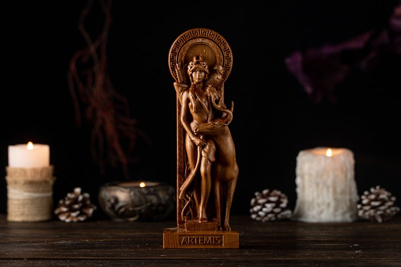 Artemis statue, Artemis Greek Goddess, greek gods, greek pantheon, pagan statue - 公仔模型 - 木頭 咖啡色