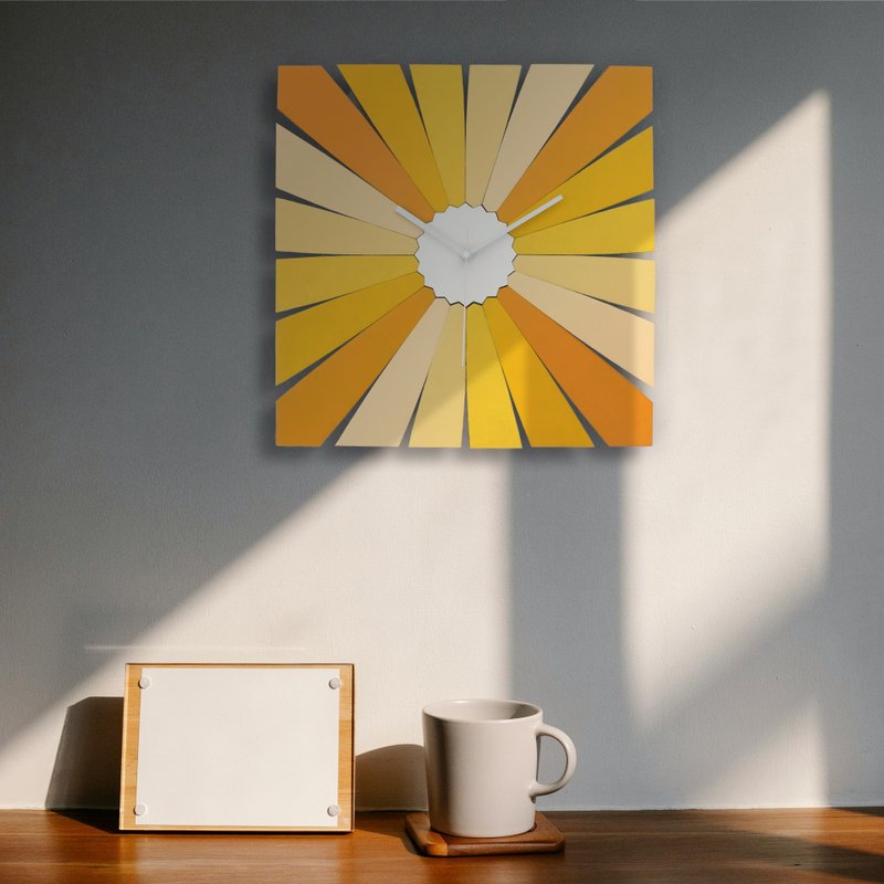 TimeBlend yellow - rectangular wall clock with 5 shades of yellow - นาฬิกา - ไม้ สีเหลือง