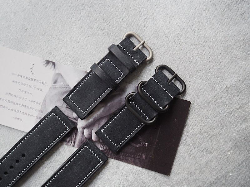 Customized Handmade Dark Blue Leather Watch Strap.Watch Band.Gift - สายนาฬิกา - หนังแท้ สีน้ำเงิน