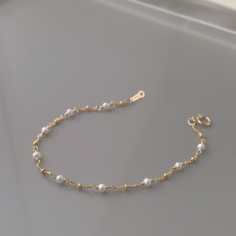 [14Kgf non-fading] natural fresh water glare small pearl bracelet 14K gold-injected washing non-fading - Bracelets - Precious Metals Gold