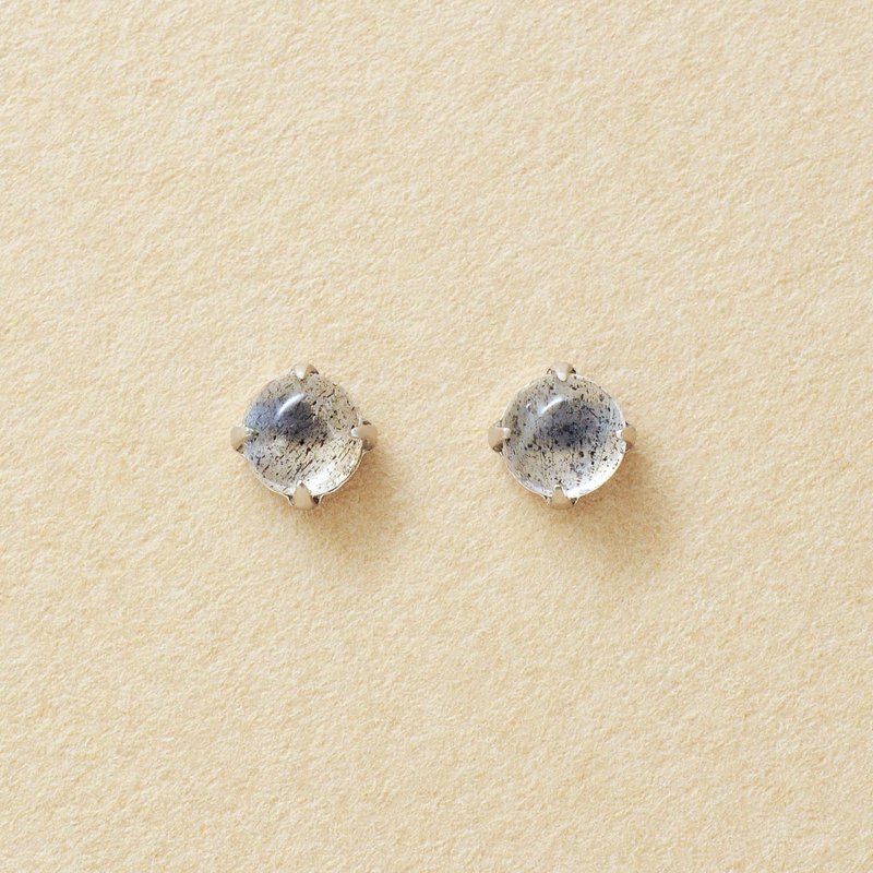 【Second Earrings】 鉑金拉長石凸圓形耳環 - 耳環/耳夾/耳骨夾 - 貴金屬 