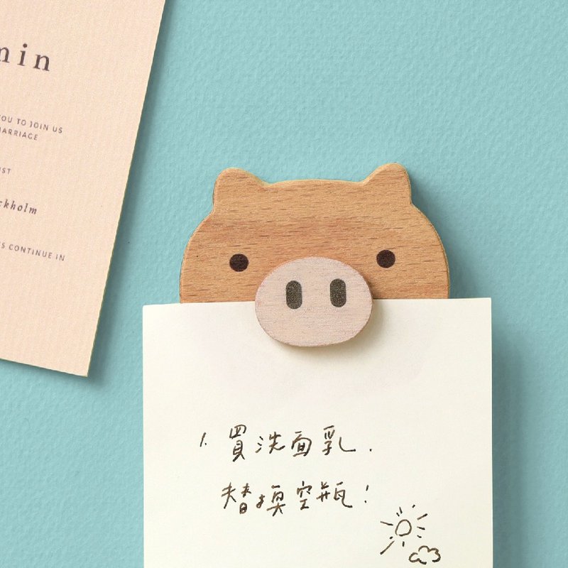 原木動物造型【磁鐵留言夾-小豬】 - 磁鐵 - 木頭 咖啡色