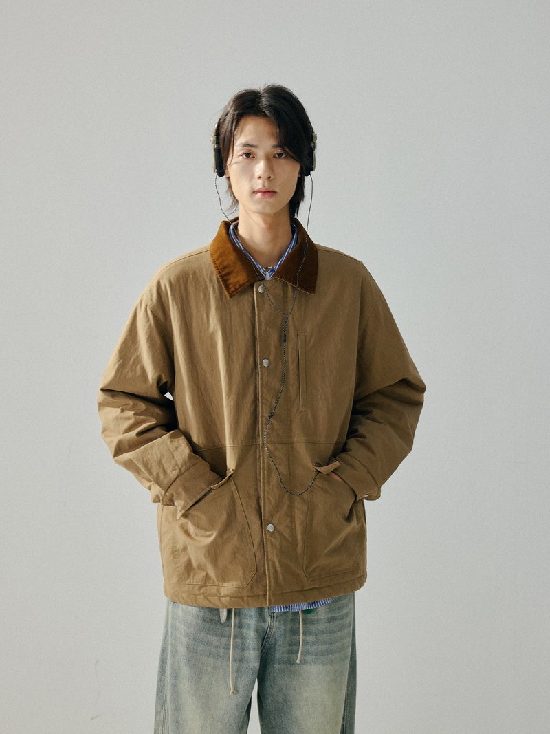 Japanese Retro / Lapel Cotton Jacket - เสื้อโค้ทผู้ชาย - วัสดุอื่นๆ สีนำ้ตาล