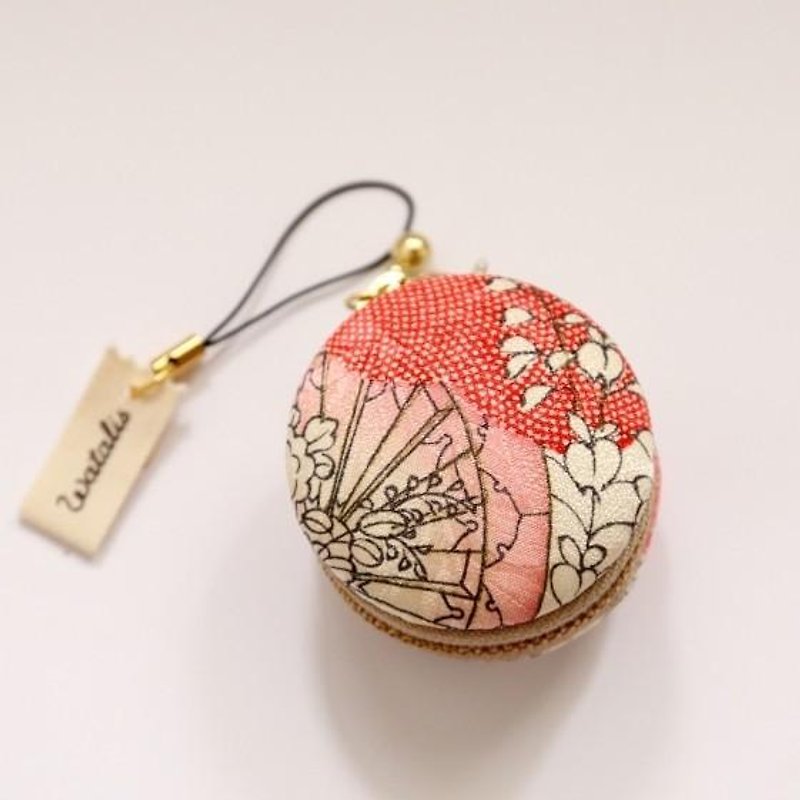 Fan and flower mealtimes exhaustion kimono macaron case round shape - Coin Purses - Cotton & Hemp Pink