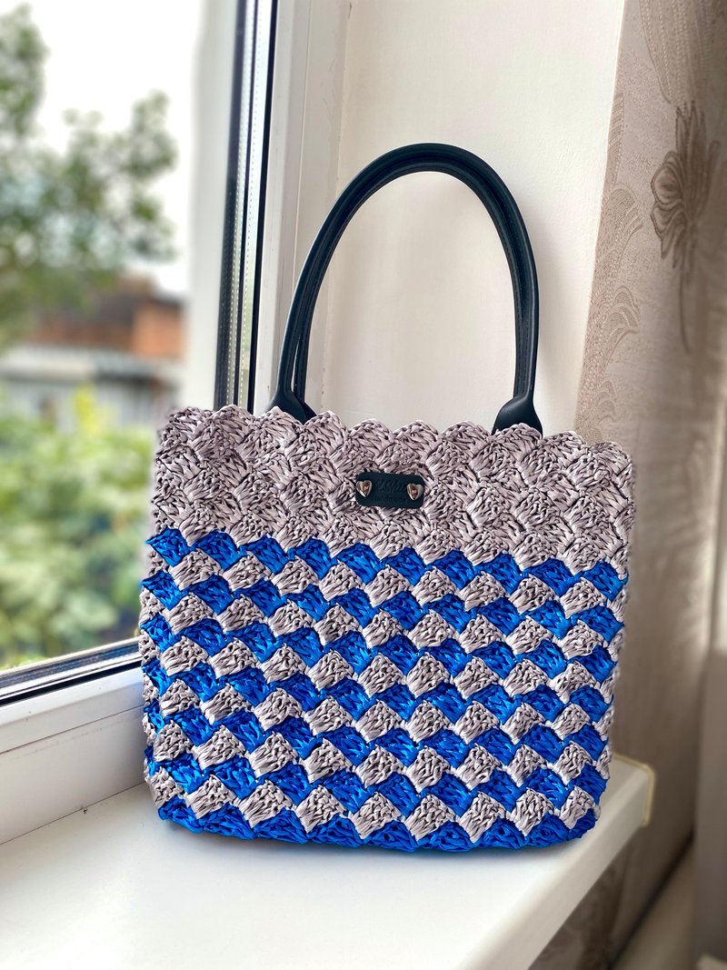 MILANOBAG Sapphire  Crochet bag Handbag Tote bag Bag handmade - 手提包/手提袋 - 紙 藍色