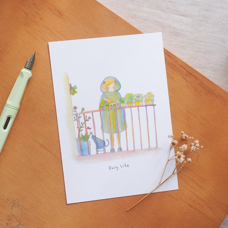 Beautiful Daily Life / Illustrated Watercolor Postcards / 06.  Watering Plants - Cards & Postcards - Paper Multicolor