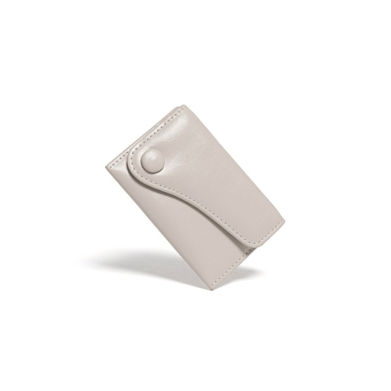 DOT Saddle Slim mini Card Wallets warm gray - 錢包/皮夾/長短夾 - 真皮 灰色
