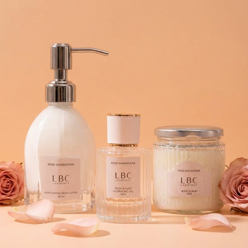 LAMBENCY Radiant Rose Body Care & Hydration Set (Body Lotion, Treatment Oil, Scrub) - Skincare & Massage Oils - Other Materials 
