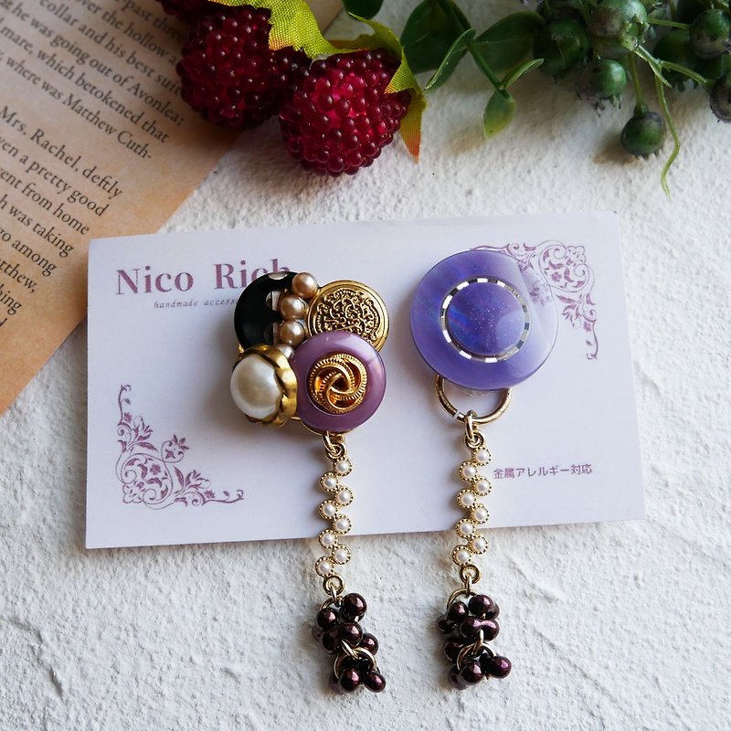 Asymmetry accessories Earrings Earrings 2WAY Button accessories - Earrings & Clip-ons - Plastic Purple