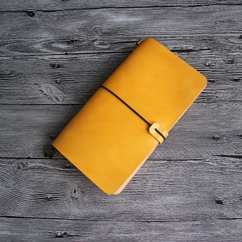 Ru Wei uniform dyeing yellow brown 22 * ​​12m notebook leather notebook / diary / travel notebook / notepad can be customized free lettering exchanging gift wedding gift lover gift birthday gift - Notebooks & Journals - Genuine Leather Yellow