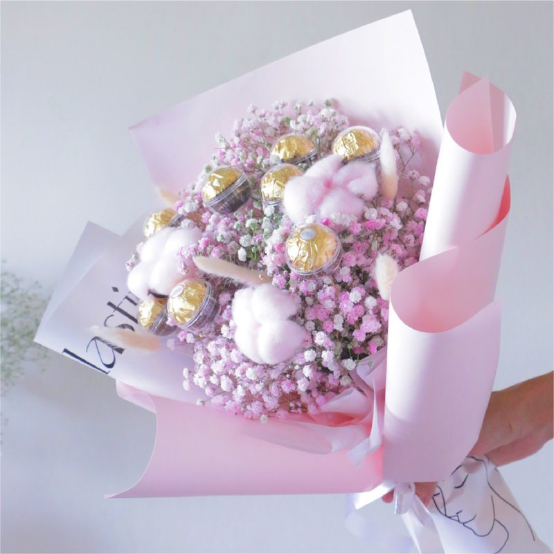 【Dried Flower Ferrero Rocher Bouquet】Valentine's Day. opening. Birthday. Graduation Season I can be picked up by yourself - Dried Flowers & Bouquets - Plants & Flowers Multicolor