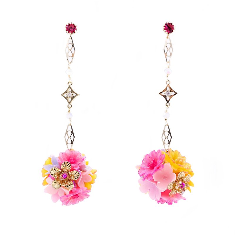 Pamycarie ZINNIA Mermaid Gold-plated 925 Silver Bouquet Earrings - Earrings & Clip-ons - Clay Pink