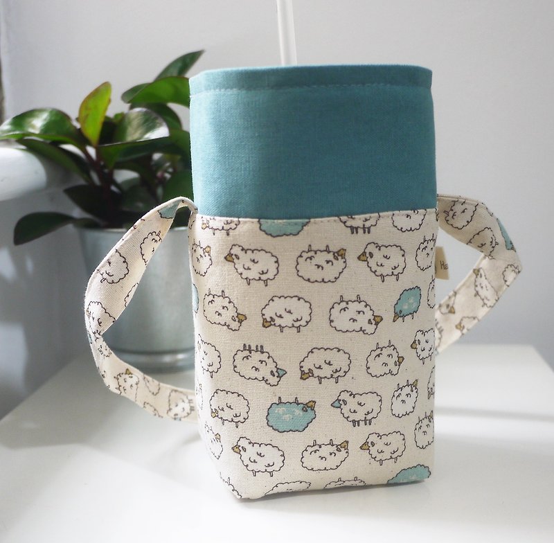 Green gift preferred double-sided beverage bag one large cup side in the cup small sheep lake green - Beverage Holders & Bags - Cotton & Hemp 