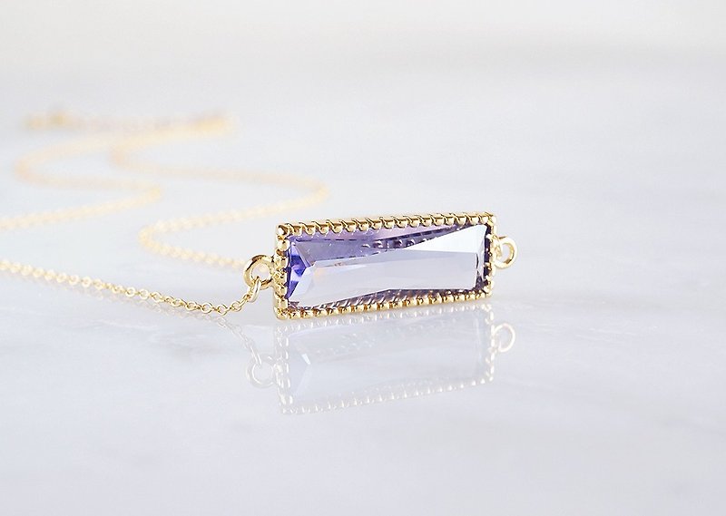 【14KGF】Necklace,Rectangle Glass-Amethyst- - ネックレス - ガラス パープル