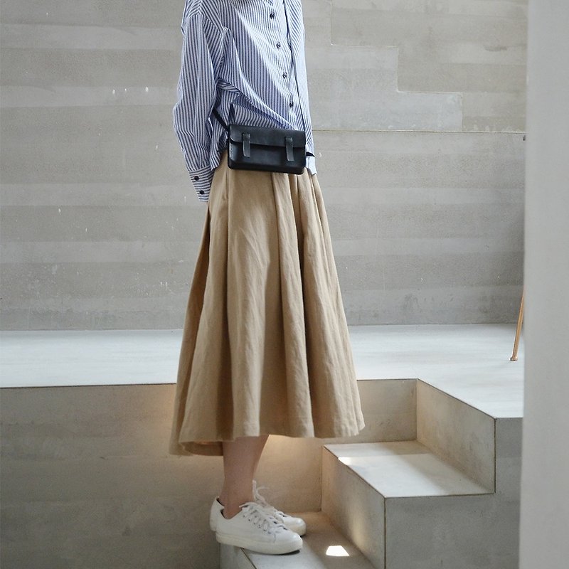 Pleated khaki skirt | autumn | skirt | cotton | independent brand | Sora-171 - Skirts - Cotton & Hemp 