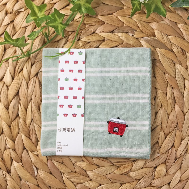 Naji little things. Taiwan embroidered handkerchief small square-Taiwan electric pot - ผ้าเช็ดหน้า - ผ้าฝ้าย/ผ้าลินิน สีเขียว