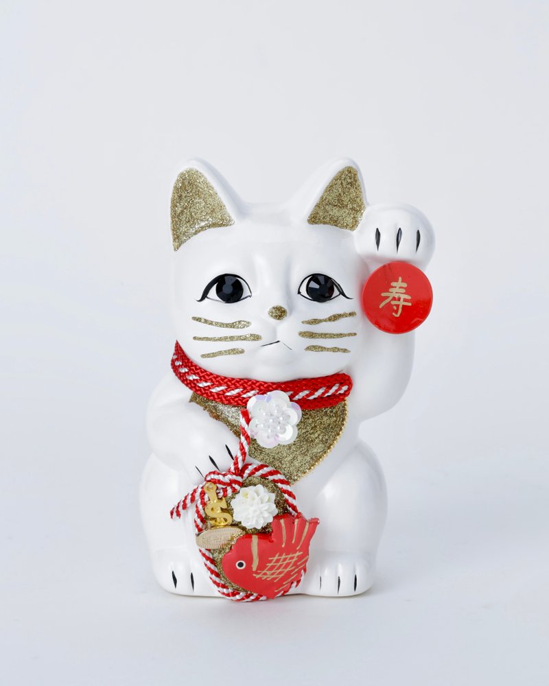 めで鯛ご縁猫 - 擺飾/家飾品 - 陶 白色