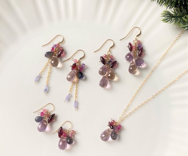 贅沢ベリータルト 14kgf アメトリン ガーネット トルマリン タッセルピアス / イヤリング - ショップ 17select -Hina  Jewelry- ピアス・イヤリング - Pinkoi