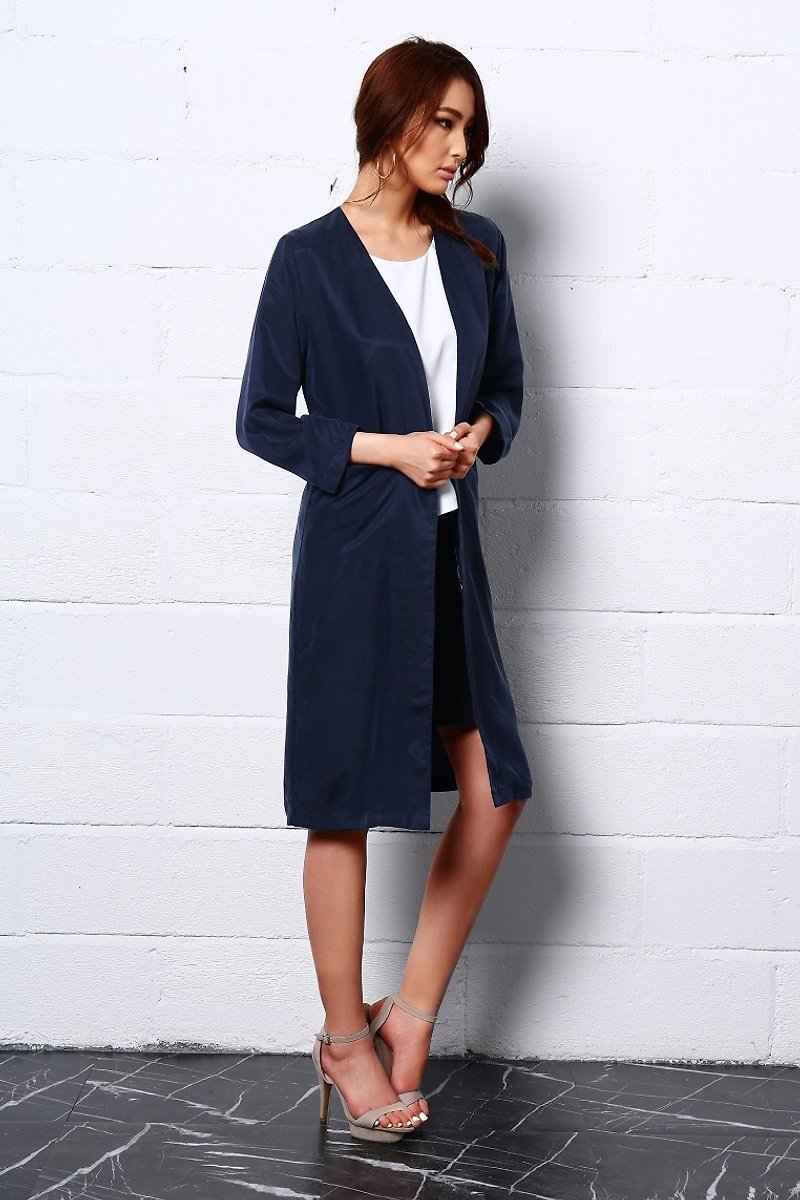Night dance Long Coat In Blue - Women's Casual & Functional Jackets - Polyester Blue