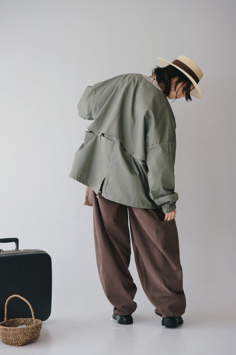 清澄散策解構式無領外套 - 3色 - 草仔粿 - 女大衣/外套 - 棉．麻 綠色
