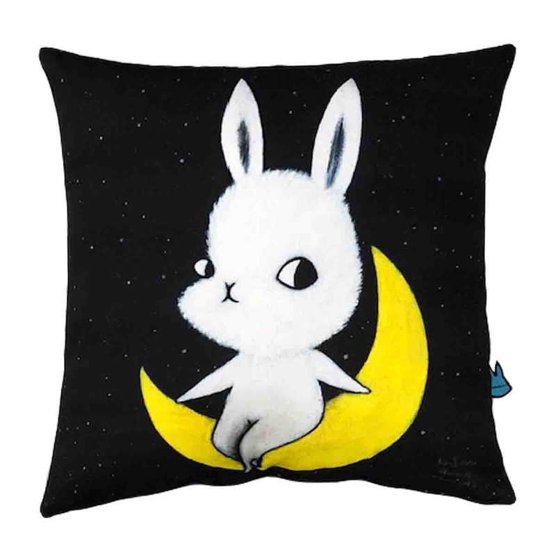 emmaAparty插畫抱枕套: 月亮上的兔子 - 枕頭/咕𠱸 - 棉．麻 