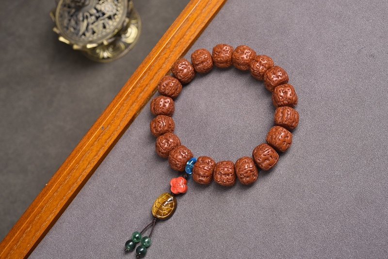 Top-grade five-petal Tibetan double dragon jade patina Vajra Bodhi bracelet beads 14MM - Bracelets - Other Materials 