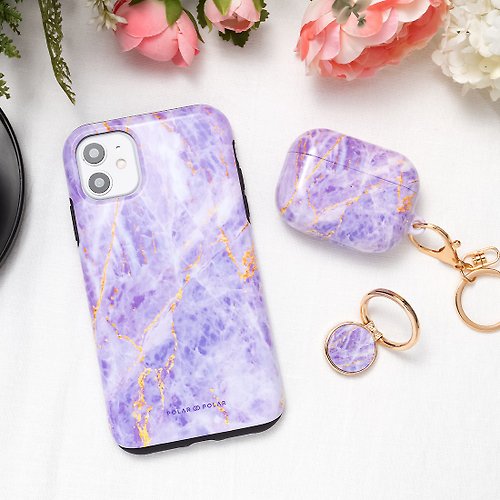 POLAR POLAR 【客製化】紫色沙金雲石紋 iPhone MagSafe 手機殼 光面 / 霧面