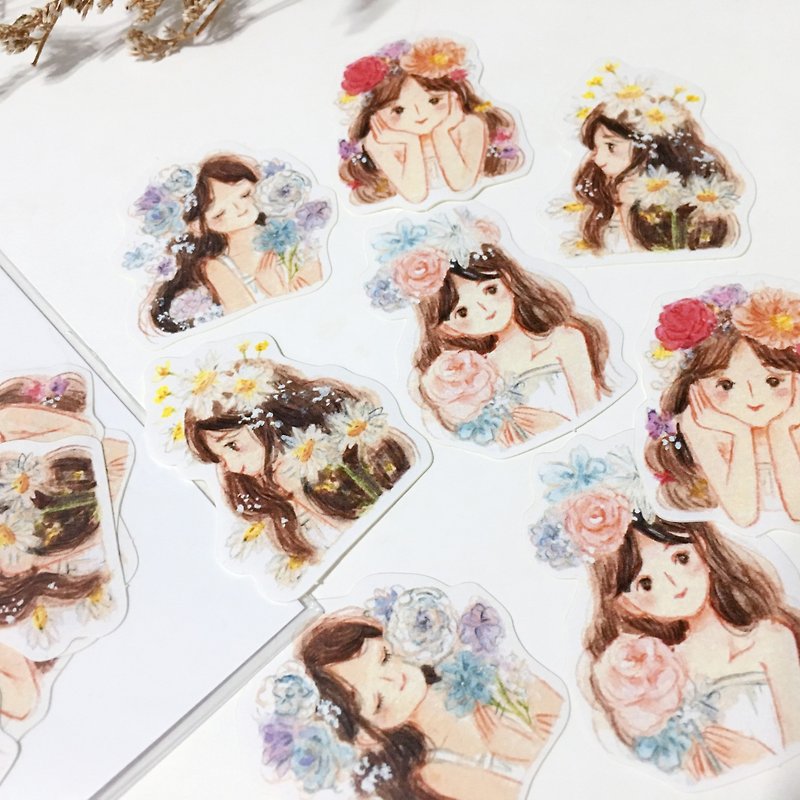 / Stickers/ Thumbelina and Flowers / 8pcs / - สติกเกอร์ - กระดาษ สึชมพู