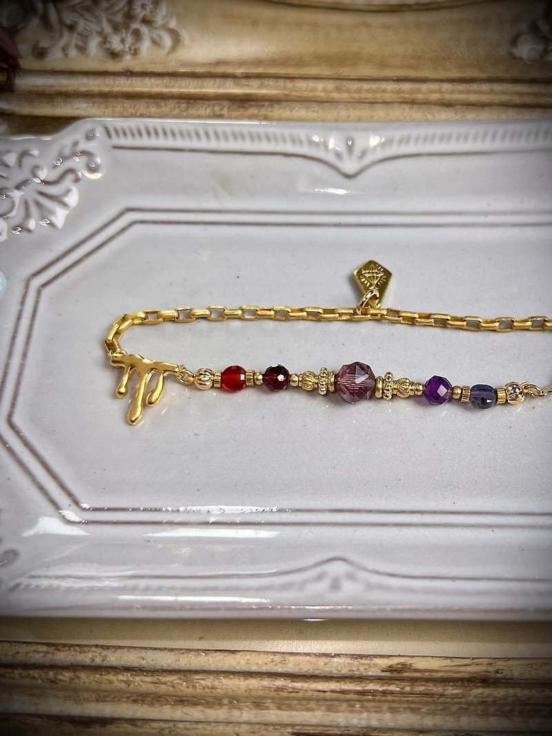 -Hakki Yakō-Natural crystal bracelet/ Bronze bracelet - Bracelets - Semi-Precious Stones Multicolor