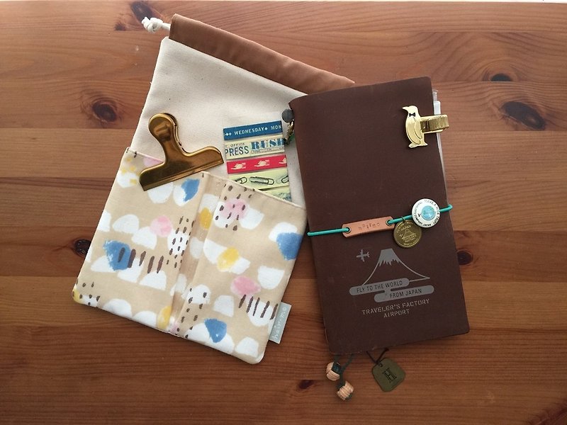 hairmo semicircle hand-painted hand account/notepad storage bag (tn/hobo/MD/diary) - สมุดบันทึก/สมุดปฏิทิน - ผ้าฝ้าย/ผ้าลินิน สีกากี