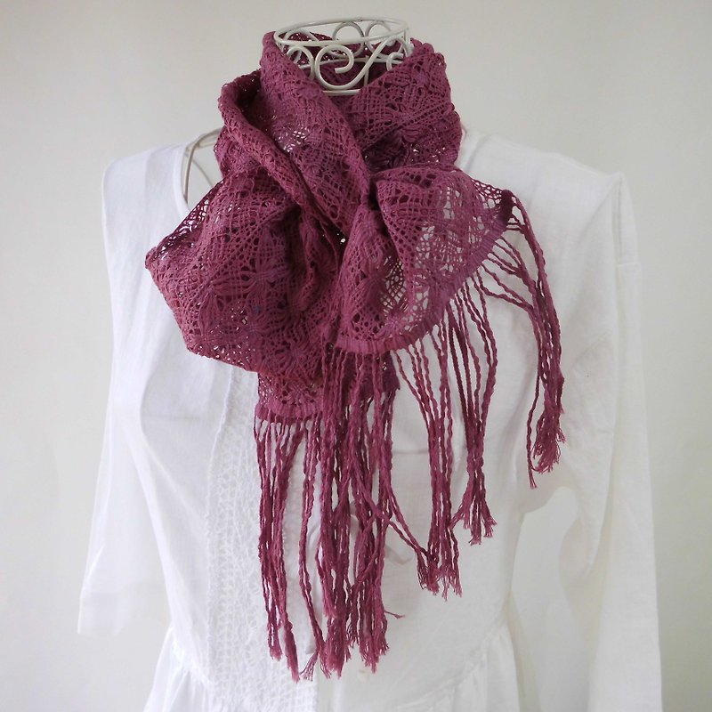 Plant dyeing, cotton, lace, layer dyeing, stole, grape color - Knit Scarves & Wraps - Cotton & Hemp Purple