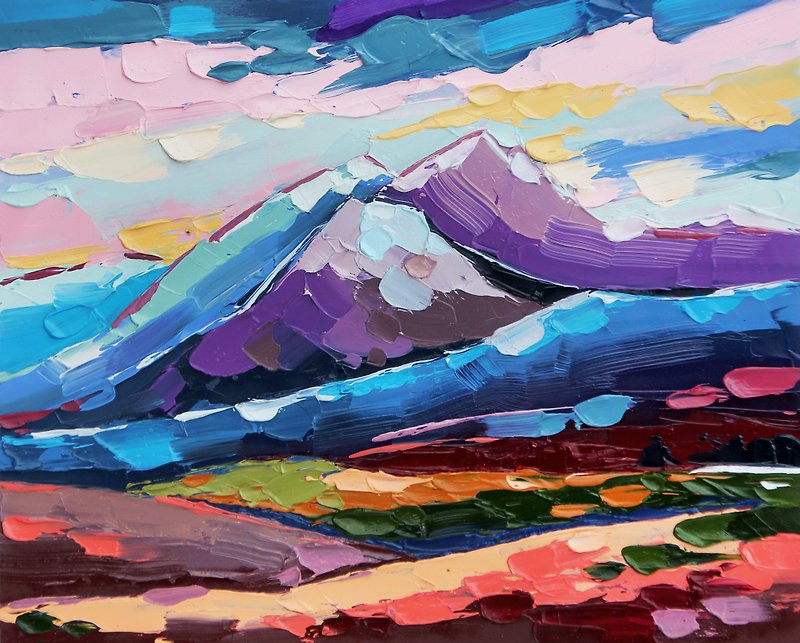 Colorado Painting Mount Elbert Original Art Rocky Mountains Wall Art 20 by 25 cm - Posters - Other Materials Multicolor