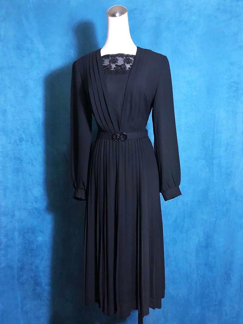 蕾絲長袖輕古董洋裝/ 國外帶回 VINTAGE - 洋裝/連身裙 - 聚酯纖維 黑色