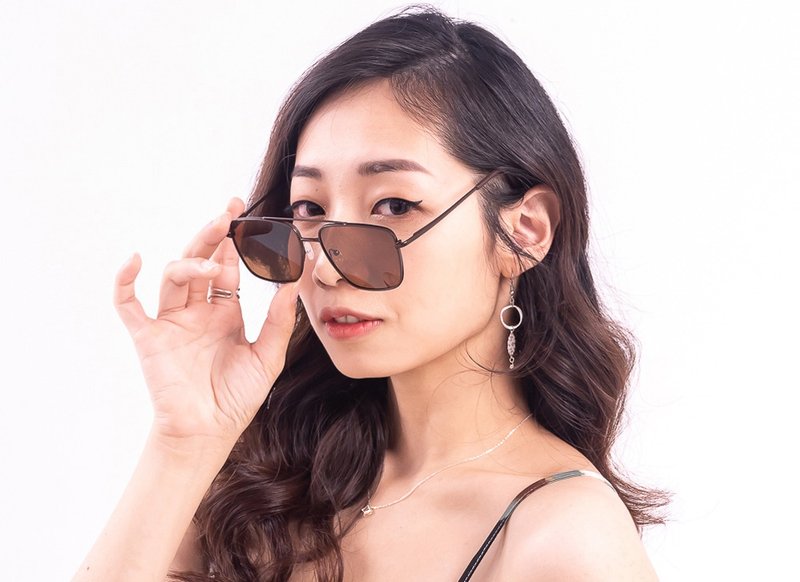 2is KylaC│Sunglasses│Rectangular Frame│Brown│UV400 - แว่นกันแดด - โลหะ สีนำ้ตาล