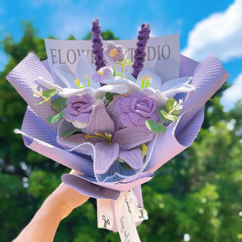 畢業禮物 畢業花束 客製化禮物2025手工编织的紫色花束 - 乾燥花/永生花 - 棉．麻 紫色